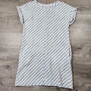 LOU & GREY Blue White Striped Tweed Style Short Sleeve Dress Small